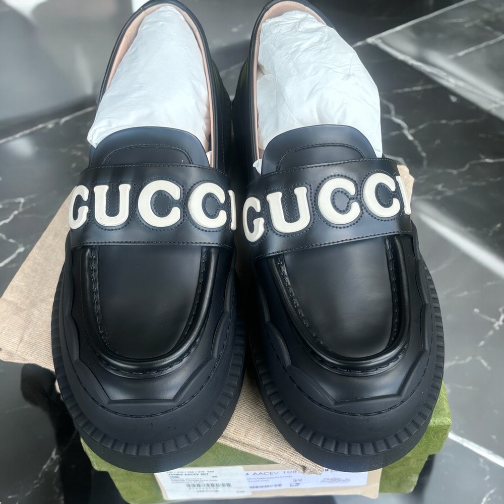 Gucci Logo Platform Leather Loafers Size 39 - Picture 3 of 9